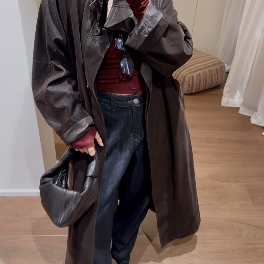 Elegant Brown Women's Trench Leather Coat